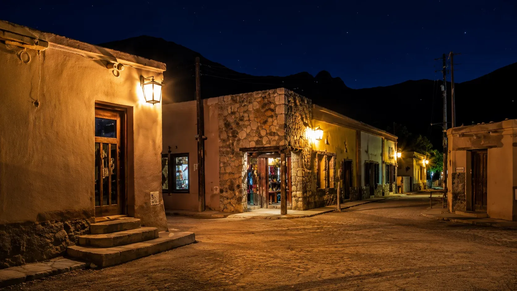 Traditional architecture in Purmamarca at nightfall