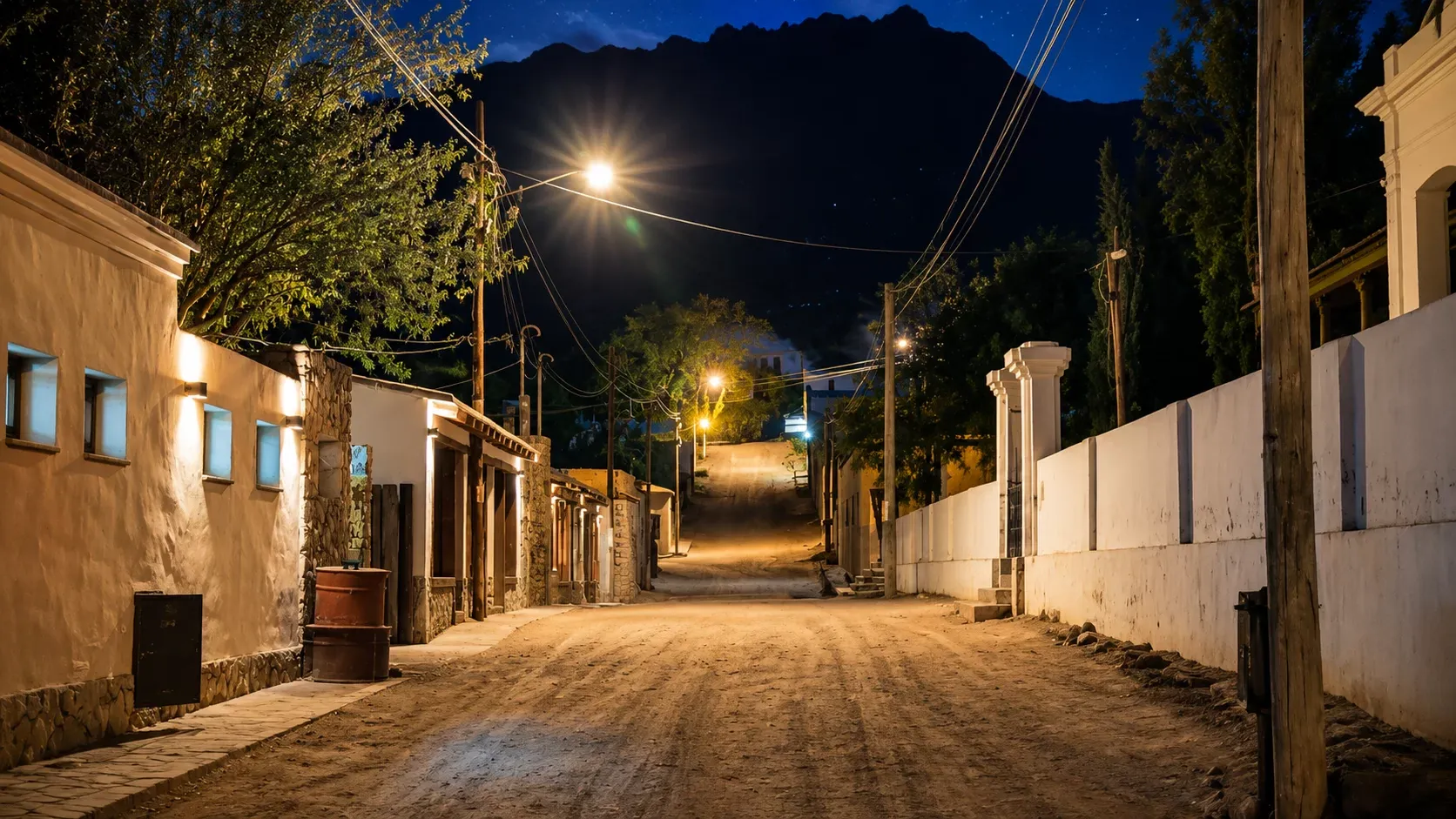 Illuminated street under Purmamarca's night sky